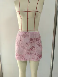 Rosa Pailletten bestickter Minirock, sexy figurbetonter Kurztrock für Damen, Party Clubwear.