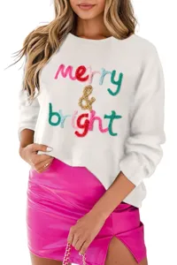 Felpa casual da donna a manica lunga girocollo con ricamo di lettere colorate belle.