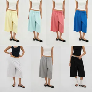 Vintage drawstring wide-leg sweat culottes for women in seven versatile summer colors