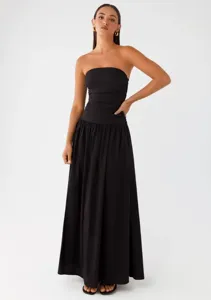 Black strapless ruched waist long dress elegant evening party maxi dress for women details