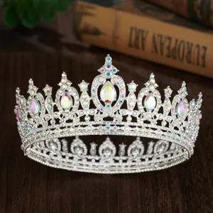 Barok strass ronde kroon tiara luxe vintage legering kristal prinses concours hoofddeksel