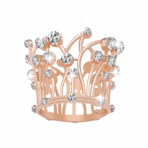 Mini Diadème Couronne Or Rose avec Strass Cristal pour Accessoire Cheveux et Gâteau