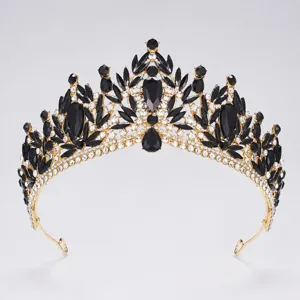 Baroque black crystal bridal tiara gorgeous wedding crown hair accessories pageant queen
