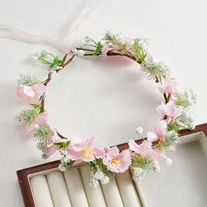 Floral crown bridal hair band pink flower headpiece wedding photo accessory hair styling
