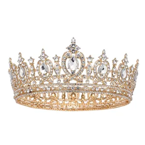 Prachtige gouden strass Baroque kroon detail, luxe vintage kristallen tiara voor dames.