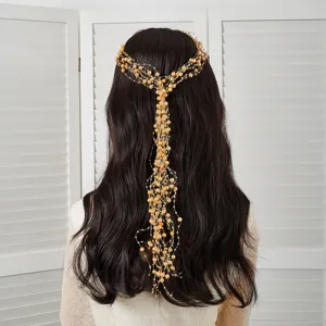 Élégant Serre-Tête en Perles Artificielles Tissé à la Main Coiffe de Mariée à Plusieurs Couches avec Glands pour Mariage Accessoires de Cheveux Femme