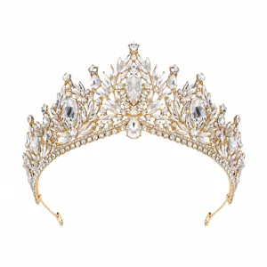 Baroque Gold Crystal Bridal Tiara Luxury Wedding Hair Crown Pageant Hair Accessories