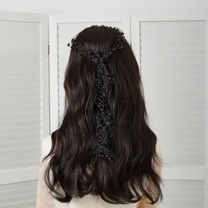Bijou de cheveux de mariée perles noires fait main accessoire élégant pour coiffure
