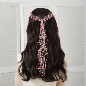 Accessoire cheveux mariée perle rose fait main mariage vigne cheveux cascade multi-couche