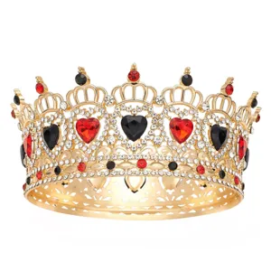 Corona de aleación barroca con pedrería de corazón rojo y negro para novia y bodas.