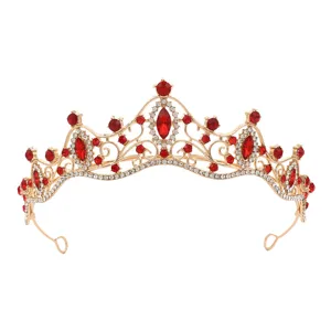 Goldene rote Kristall Tiara Krone fuer Damen Hochzeit Braut Party Haarschmuck Hauptbild