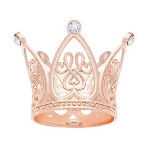 Close-up of exquisite rose gold crown with sparkling crystals, perfect cake topper accessory.