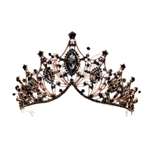 Diadème vintage en or rose cristal noir couronne de mariée accessoires cheveux brillant