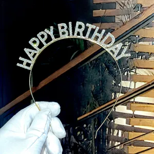 Sparkly rhinestone happy birthday letter metal headband crown for party hair accessory