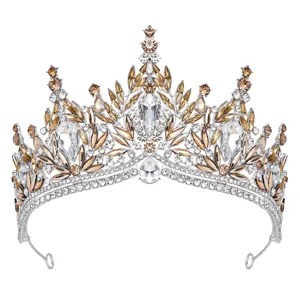 Sparkling rhinestone bridal tiara silver crystal crown wedding hair accessory detailed view.