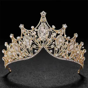 Couronne de Mariée Vintage en Alliage Strass Diadème de Luxe en Cristal Navette Coiffe de Princesse Royale pour Mariage Anniversaire Femmes Bijoux de Cheveux