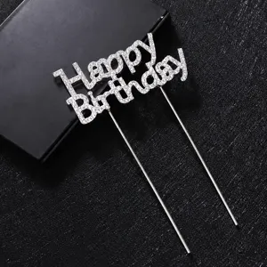 Glitterende Happy Birthday taart topper van metaal voor een feest verjaardag decoratie