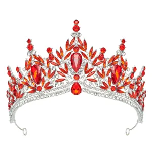 Red rhinestone bridal tiara crystal crown exquisite alloy wedding hair accessory for women