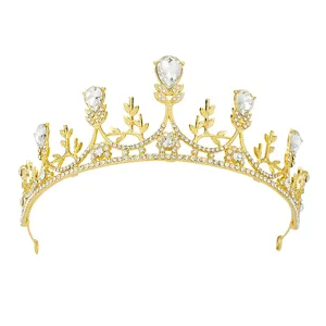 Gold bridal tiara sparkling rhinestone crystal crown wedding hair accessories for women