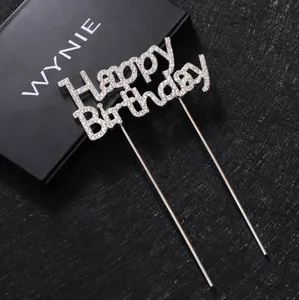 Strass Gelukkige Verjaardag taart topper metaal inzet feest bakken decoratie dessert tafel
