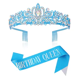 Blaues Geburtstag Krone Diadem und Schärfe Set mit Strass für Party Feier Foto Requisiten.