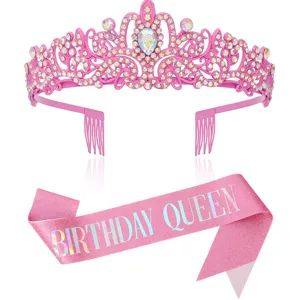 Rosa Geburtstag Königin Tiara und Glitzer Schärfe Set für Frauen Party Dekoration.