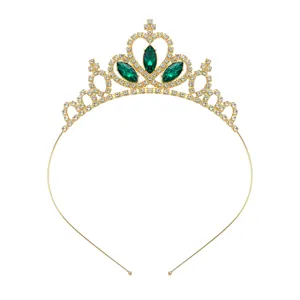 Kinder goldene Prinzessin Krone Haarreif mit grünen Steinen und Strass für Geburtstage.