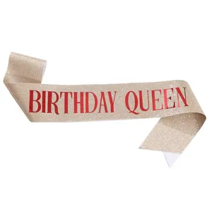 Gold glitter birthday queen sash red foil lettering party decoration sash accessory ribbon