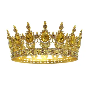 Couronne diadème de mariée baroque dorée avec strass goutte jaunes pour fête mariage