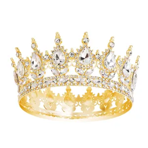 Baroque Vintage Alloy Rhinestone Crown For Women Wedding Party Bridal Water Drop Crystal Tiara Queen Headwear Accessories