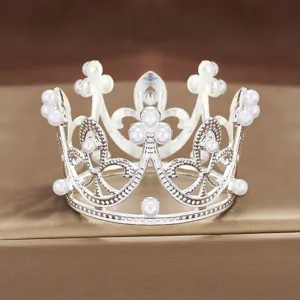 Mini couronne de perles en alliage argenté pour décoration de gâteau d'anniversaire et fleurs.