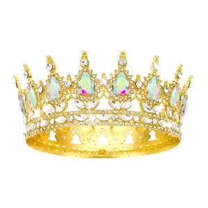 Gold Baroque bridal crown teardrop rhinestone tiara for women wedding pageant party accessory