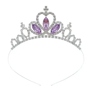 Kinder silberne Prinzessin Tiara Haarreif mit lila Kristallen für Mädchen Geburtstag Party.