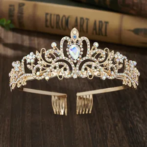 Goldene Strass Krone Haarreif für Damen Mädchen Geburtstag Party glänzendes Diadem Accessoire.