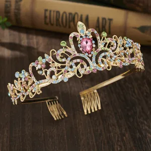 Goldener Strass Kronen Haarreif Tiara fur Damen Madchen Geburtstag Party Haarschmuck Schmuck