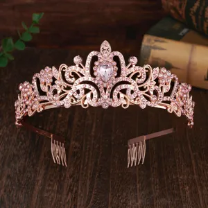 Roségold Strass Tiara Krone Haarreif für Geburtstag Party Prinzessin Kostüm Fotografie