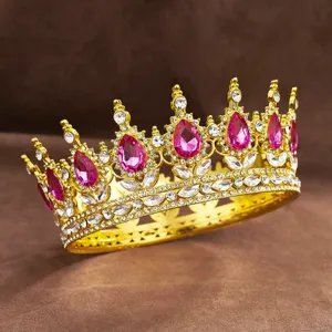 Exquisite baroque alloy crown detail, sparkling pink teardrop rhinestones and clear crystals.