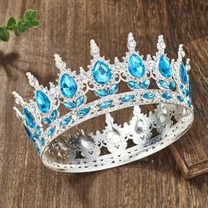Baroque alloy rhinestone blue teardrop crown tiara for wedding party hair accessories