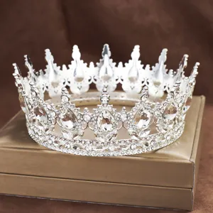 Baroque alloy rhinestone full circle crown tiara for wedding party hair accessories