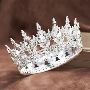 Baroque alloy rhinestone crown tiara, sparkling crystal bridal hair accessories for women.