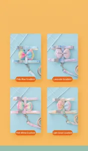 Selection of four gradient color options for pet bow tie harness and leash set