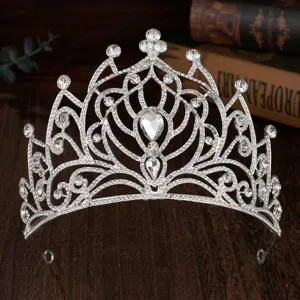 Squisita corona da sposa in strass europea e americana, grande diadema accessorio per matrimonio.