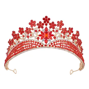 Barocke rote Strass Braut Tiara Krone für Hochzeitsfest Festzug Haarschmuck Abendkleid
