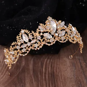 Baroque Gold Bridal Crown Sparkly Rhinestone Tiara Headband Wedding Hair Accessory