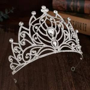 Squisita tiara corona da sposa in strass argento, grande accessorio per capelli.