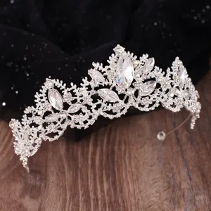 Baroque Bridal Tiara Crystal Rhinestone Hair Crown Silver Alloy Wedding Headpiece Hair Accessory