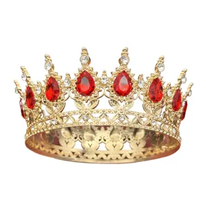 Europäische Barock Legierung Krone mit roten Tropfen Strass für Kuchendekoration.
