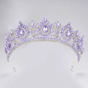Elegante violette Kristall Braut Tiara, silberne Legierung Hochzeitskrone Haarschmuck.