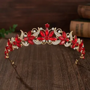 Baroque gold red crystal bridal tiara wedding hair crown elegant women hair accessories