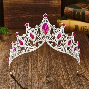 Exquisite silver alloy rhinestone crown detail, perfect for bridal wedding and party wear.